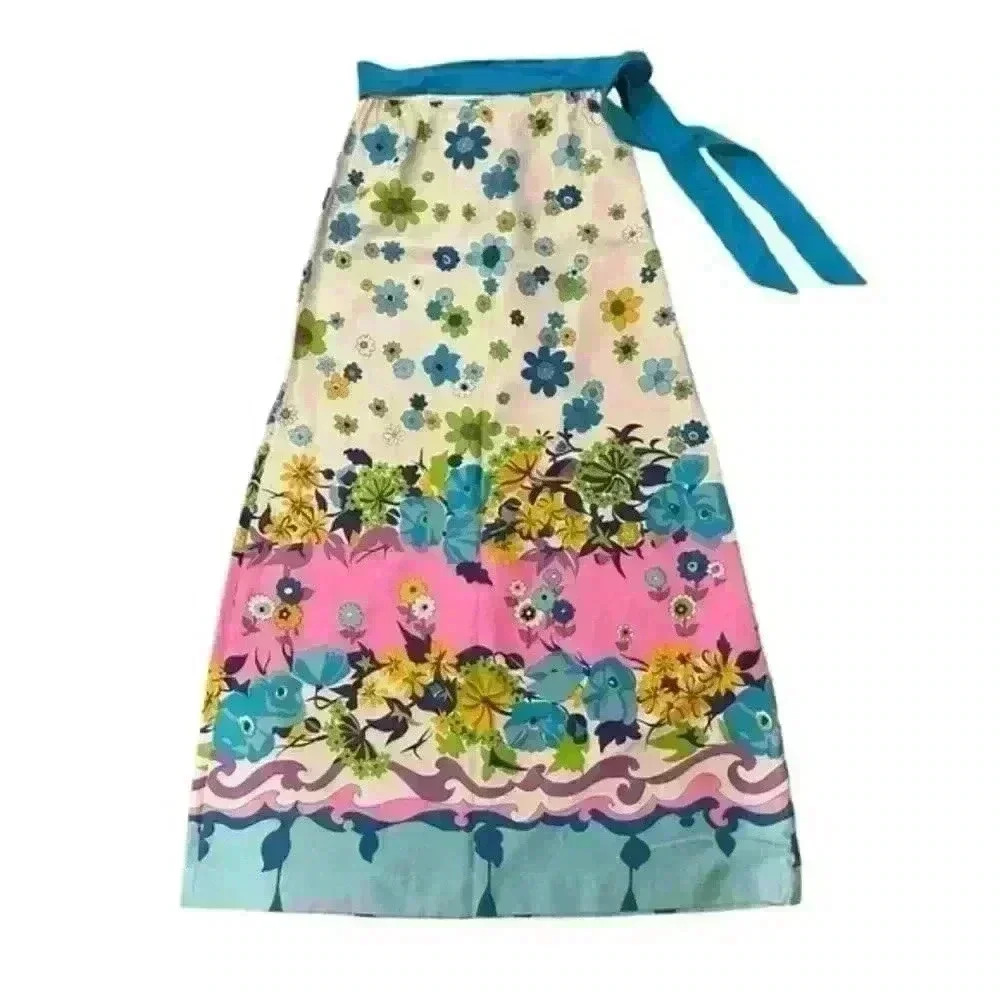 Vintage Retro Bright Floral Colorful Festive‎ Festival 1960s Maxi Skirt